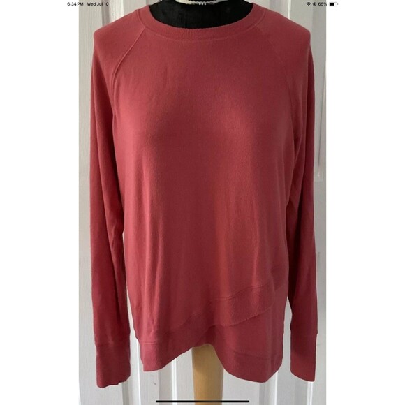 Athleta Coral Pink Long Sleeve Front Drape Pullover Sweater Size Lg Tall - Picture 1 of 7